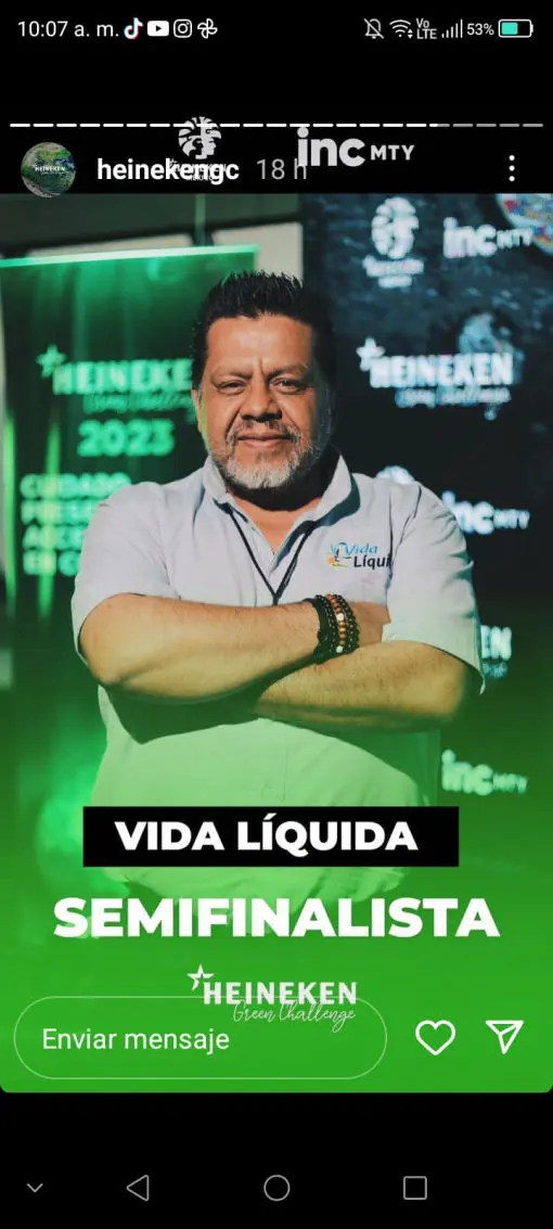 Anuncio de Vida Líquida como semifinalista del HEINEKEN Green Challenge